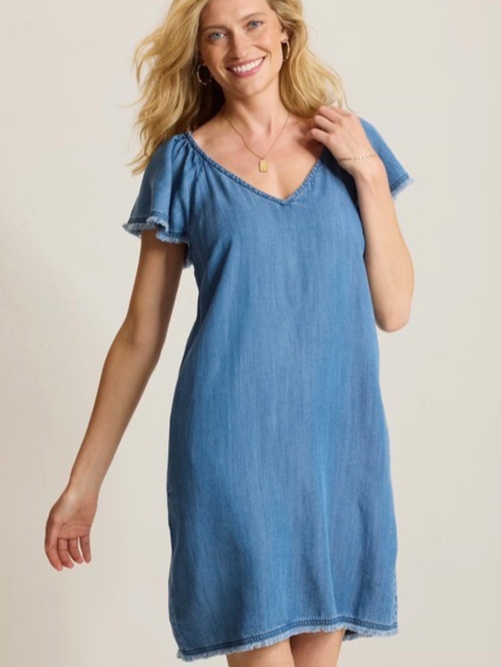 Tommy Bahama Chambray O-Lei Linen-Blend Flutter-Sleeve Shift Dress